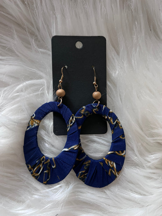 Navy Fabric Wrapped Earrings