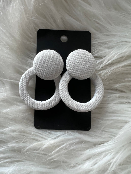 White Fabric Knob Earrings