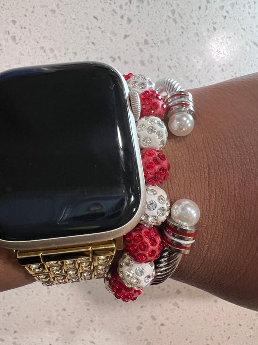Set Red/White Pave and Cable Bracelets