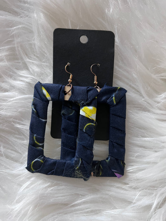 Navy African Square Earrings