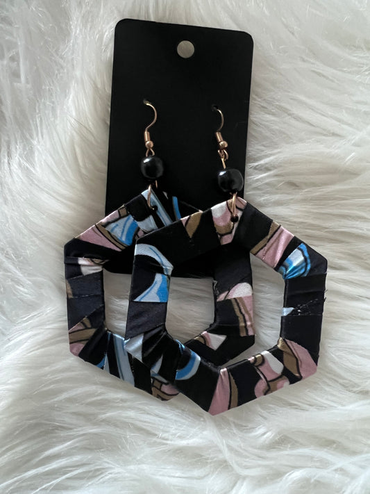 Black Multi Hexagon Earrings