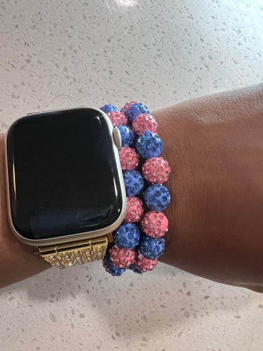 Set of 2 Pink and Blue Pave Stretch Bracelet