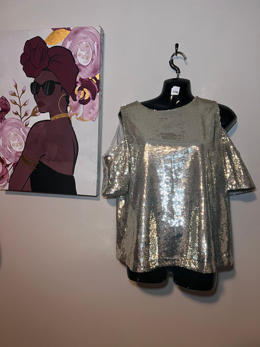 Gold Cold Shoulder Sequin Top-S