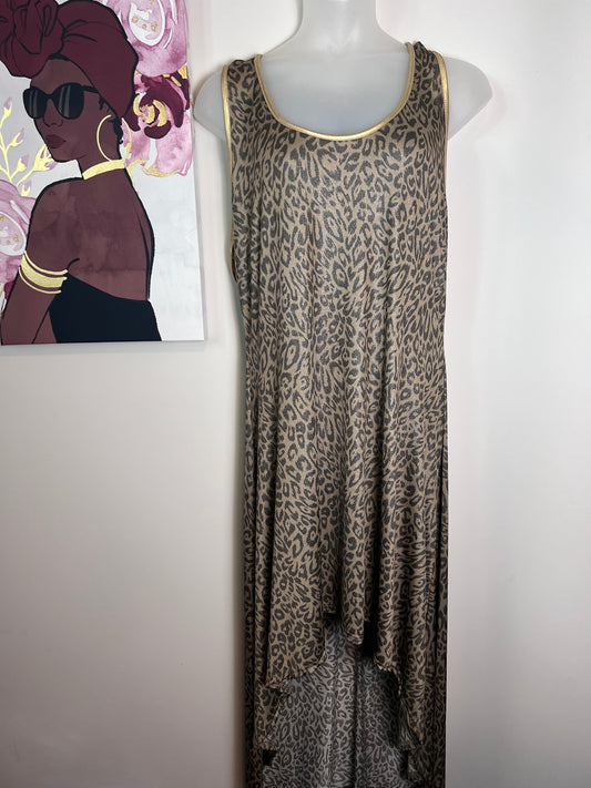 3X-NWT Gold Leopard High Low Racerback Dress