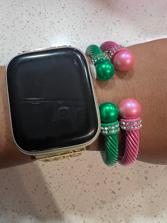 Pink and Green Bling Cable Bracelet Set