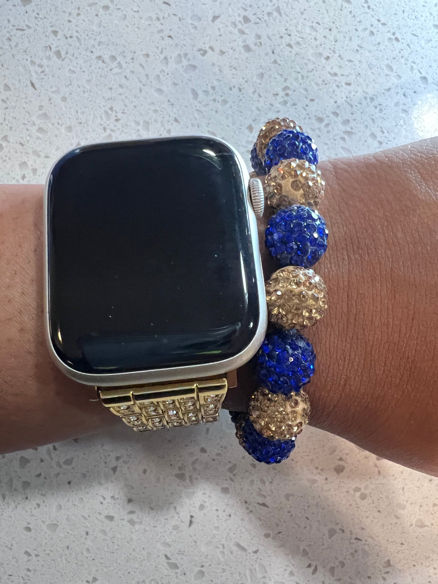 Blue and Gold Large Pave Stretch Bracelet