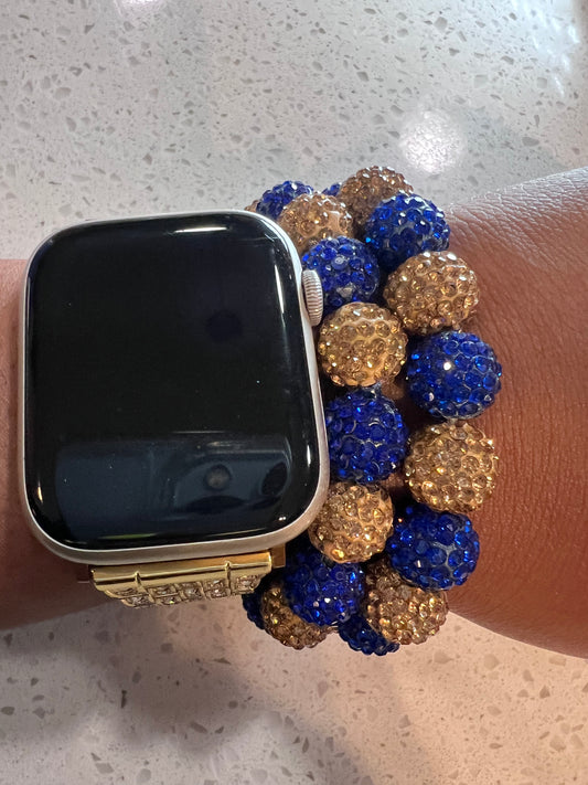 Set of 2 Large Pave Blue Gold Stretch Bracelets