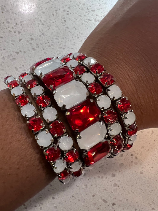 Red/White Fab Stack bracelets
