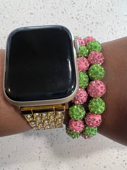 Set of 2 Pink and Green Pave Bracelets