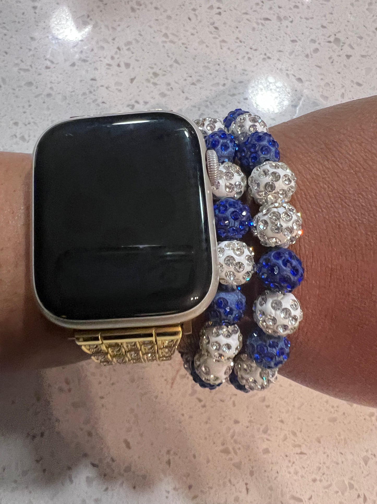 Set of 2 Blue and White Pave Stretch Bracelets